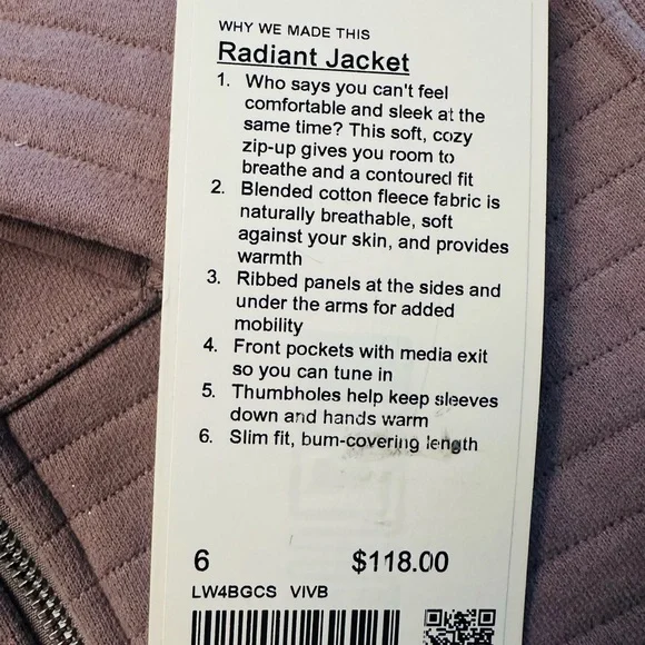 Lululemon Zip Up Radiant II Jacket Violet Verbena Womens M NWT EXPIRED COLOR! - Picture 11 of 12